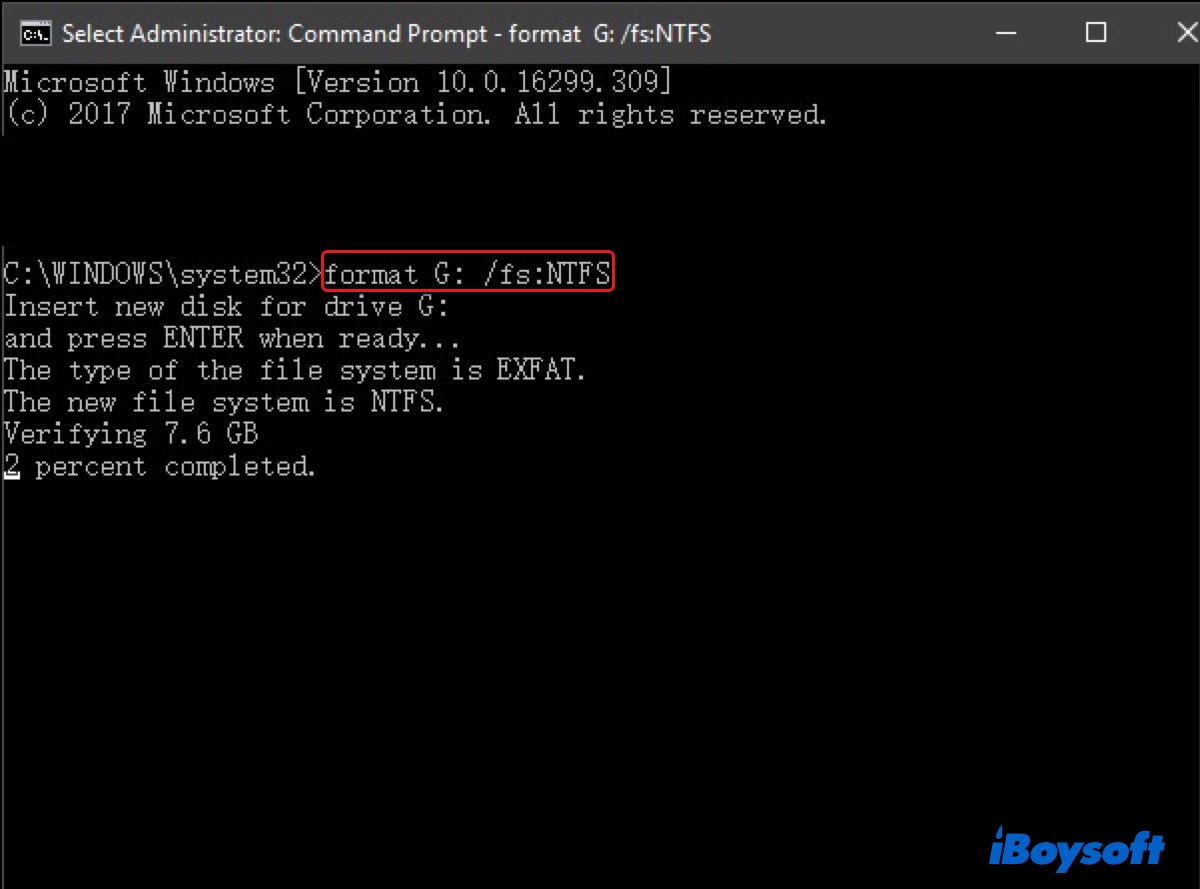 Converta exFAT em NTFS usando cmd