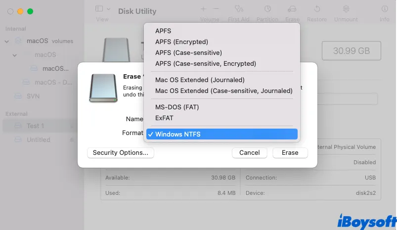 formatear unidad a NTFS en Mac en Utilidad de Discos