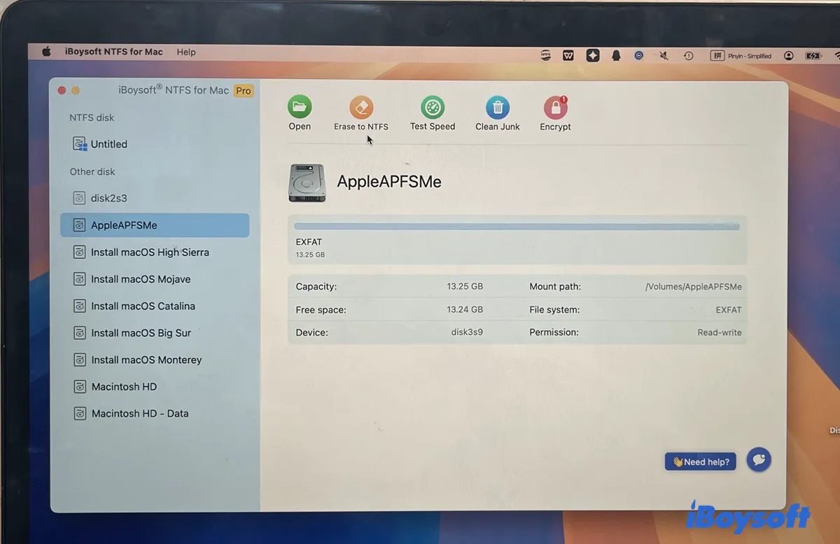 Select the drive you want to format in NTFS