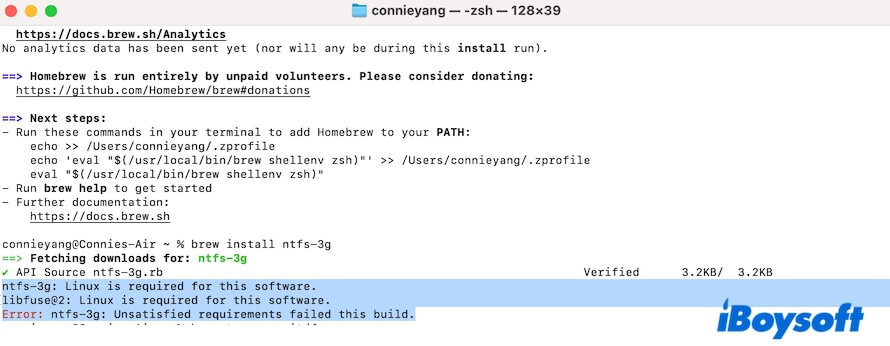 NTFS 3G installation failure
