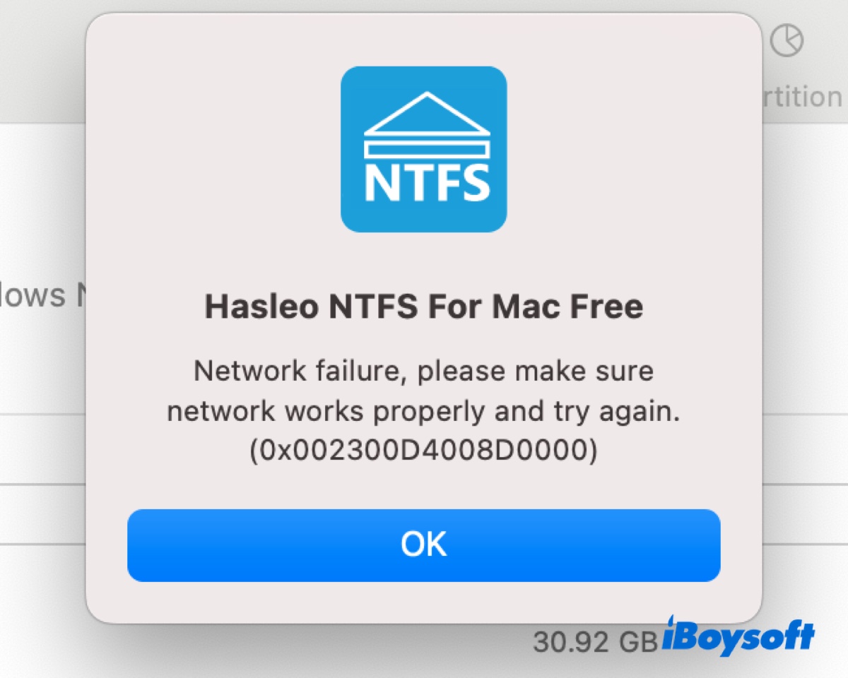 Hasleo NTFS for Mac falha de rede