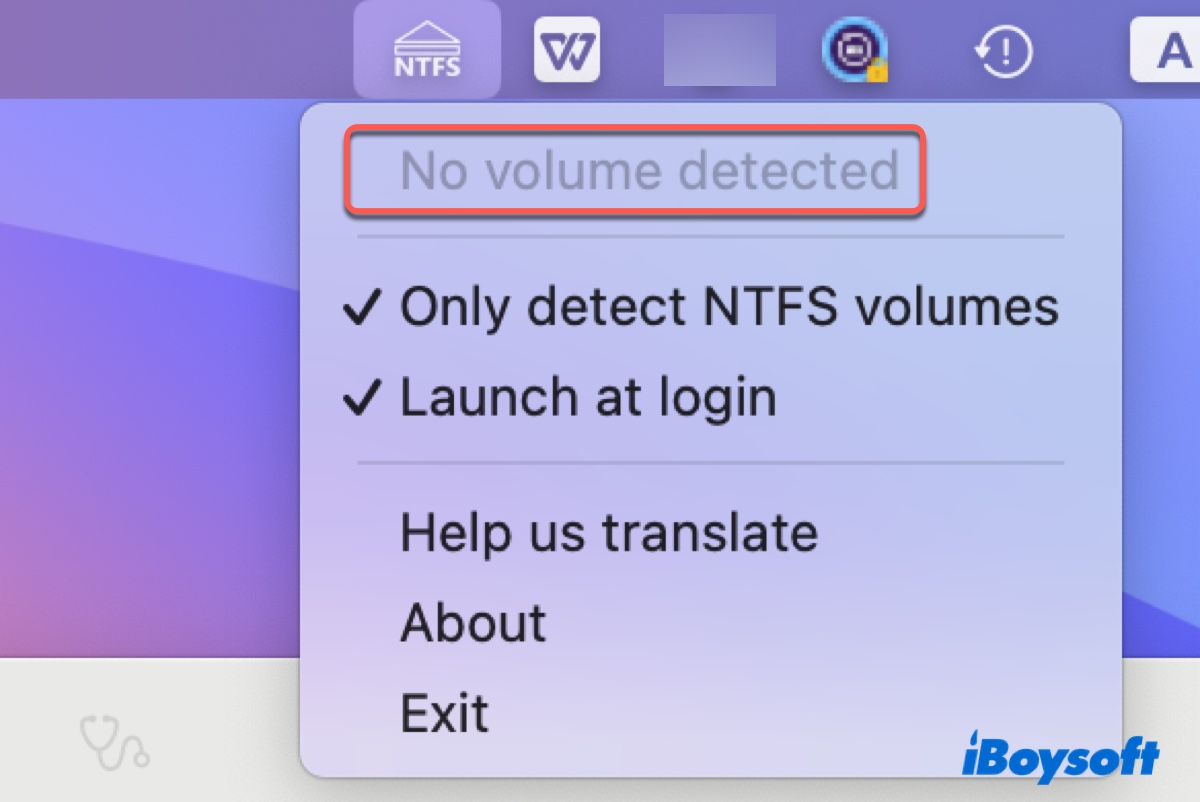 Hasleo NTFS for Mac no volume detected