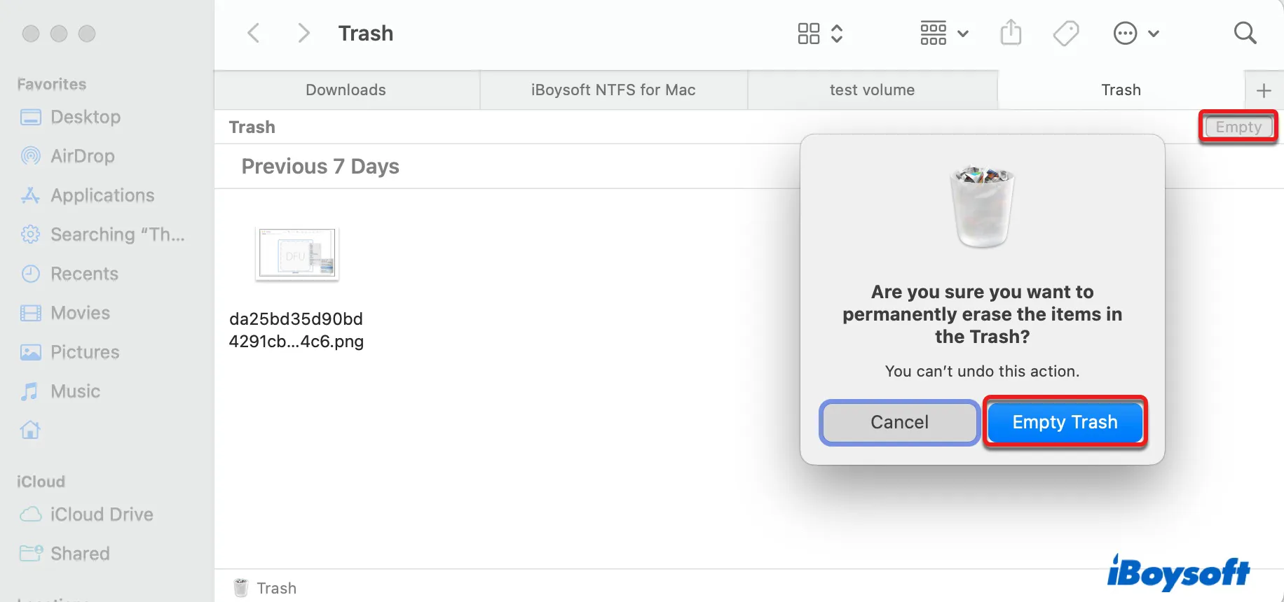 Empty Trash to permanently delete files from external hard drive on Mac