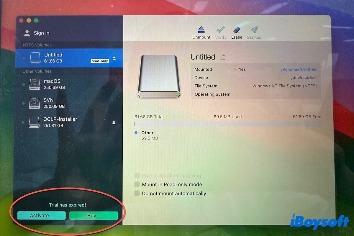 resetting Paragon NTFS for Mac trial period risks