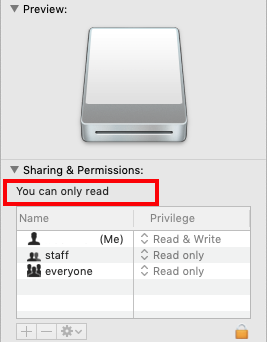 Macでは外部ハードドライブに書き込む権限がありません