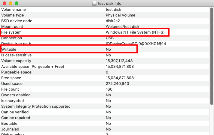 O disco rígido externo não pode ser gravado no Mac