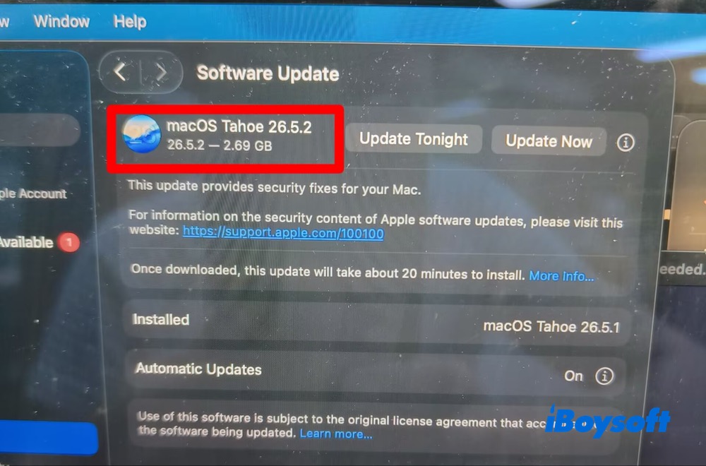 macOS Tahoe yazılım güncellemeleri