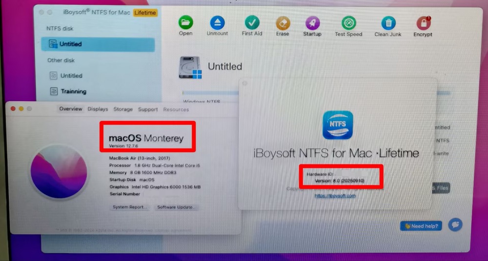 iBoysoft NTFS for Mac running on macOS Monterey