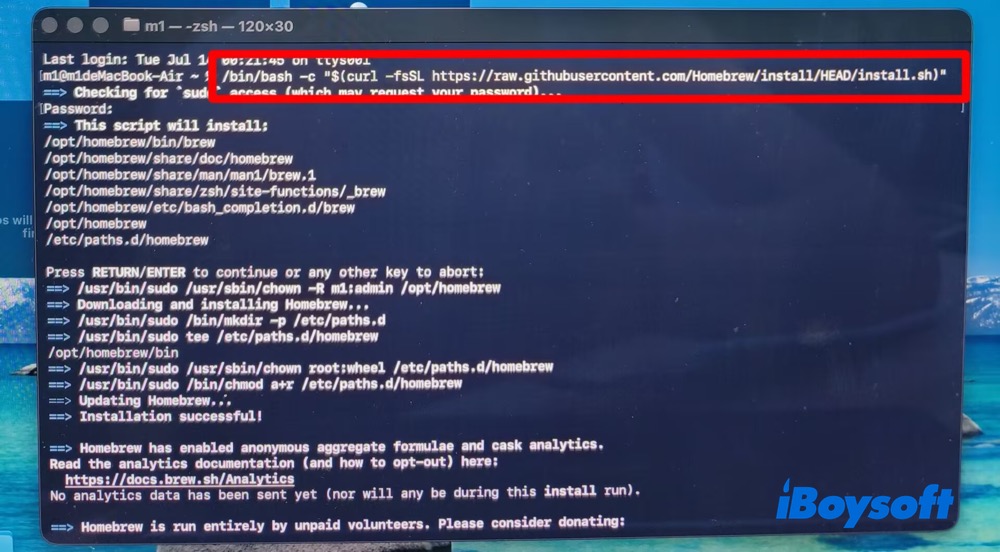 Run commands to install Homebrew