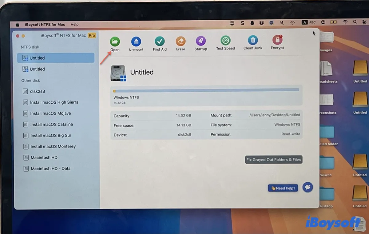 Open NTFS drives with read & write access