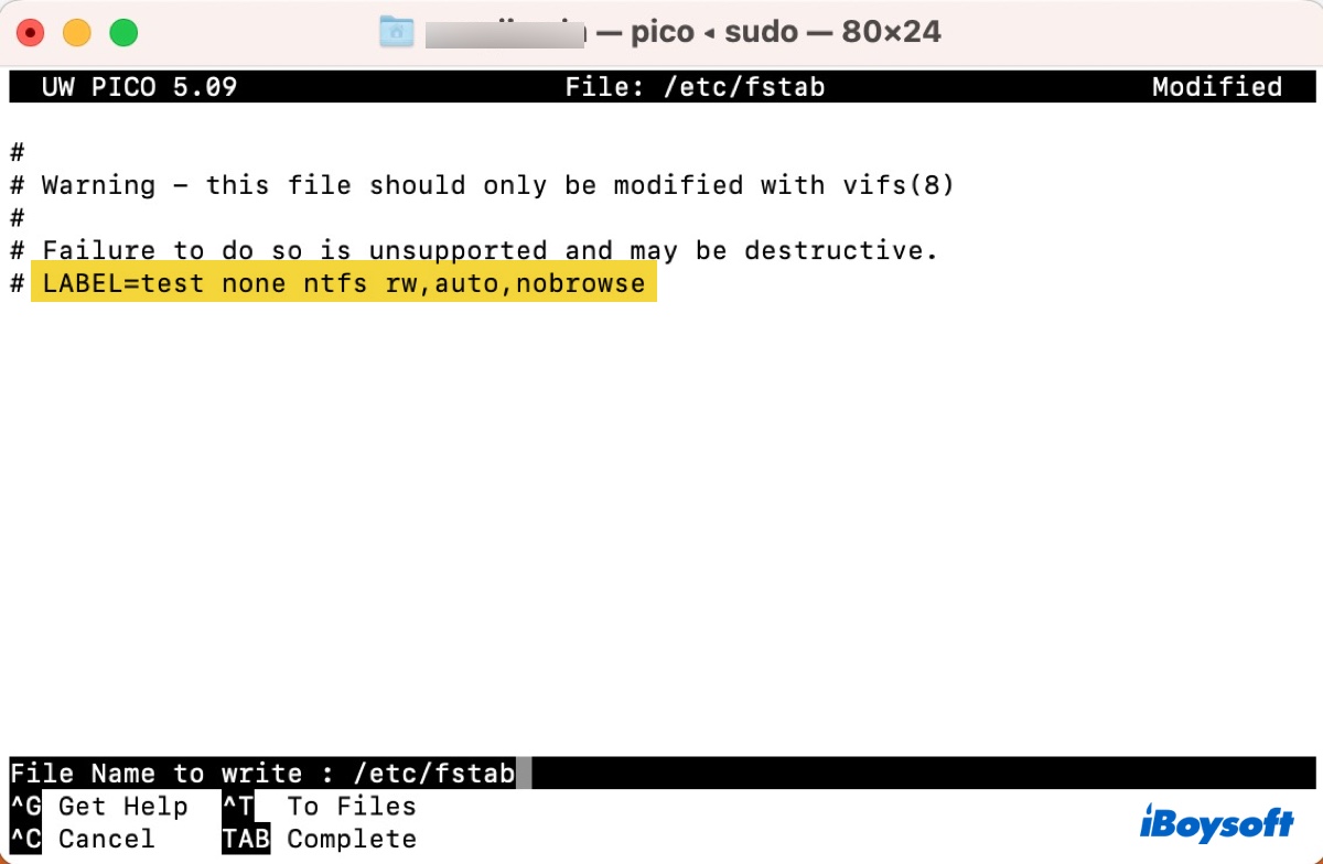 Enable write access to NTFS on M1 Mac in Terminal