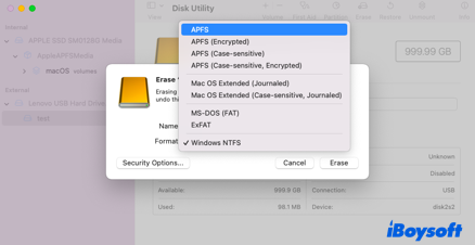 Formater un disque NTFS en système de fichiers APFS sur macOS Ventura