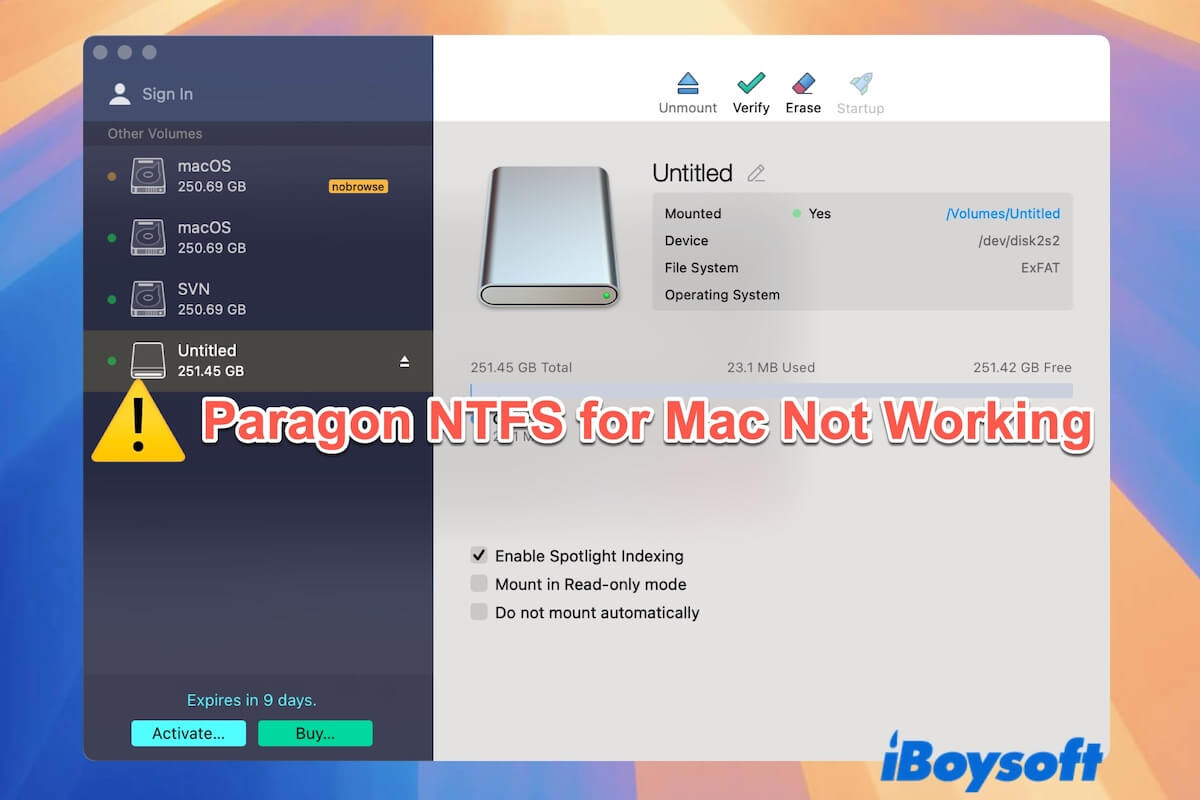 Paragon NTFS para Mac não está funcionando