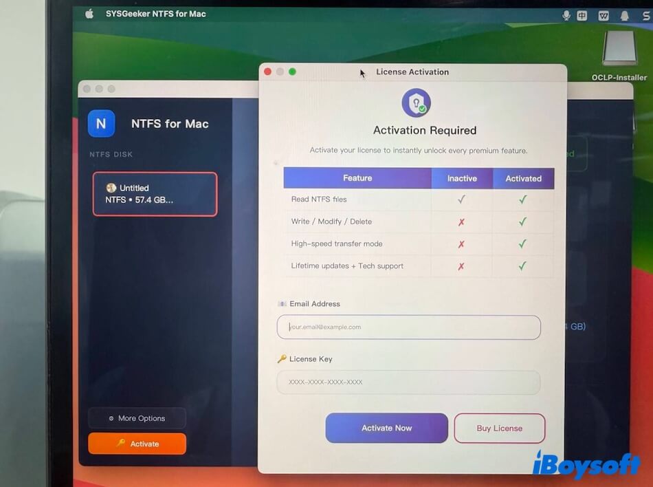 activate SYSGeeker NTFS for Mac