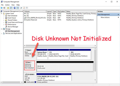 disk unknown not initialized with space size