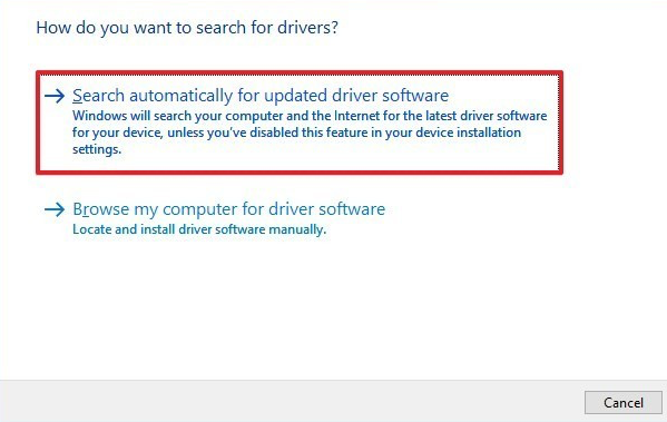 select Search for automatically driver updated device manager on Windows