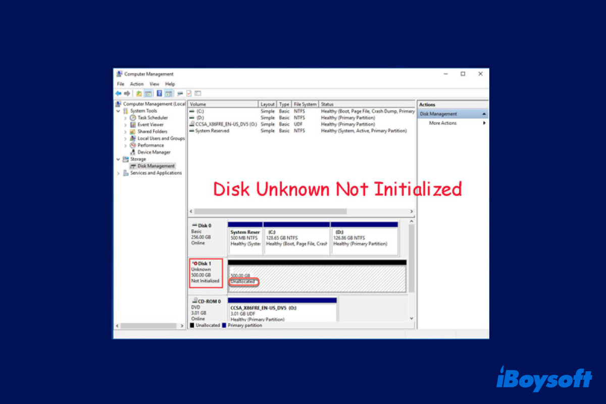 disk unknown not initialized on Windows