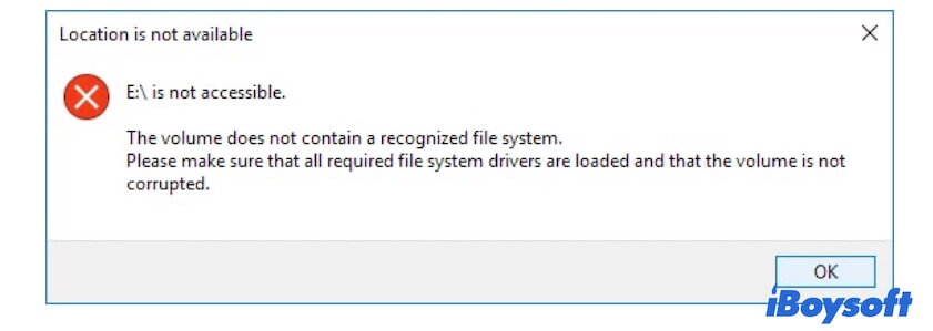 Error message of RAW drives