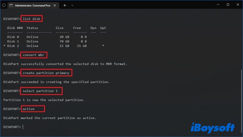 Select the RAW drive to format using Command Prompt