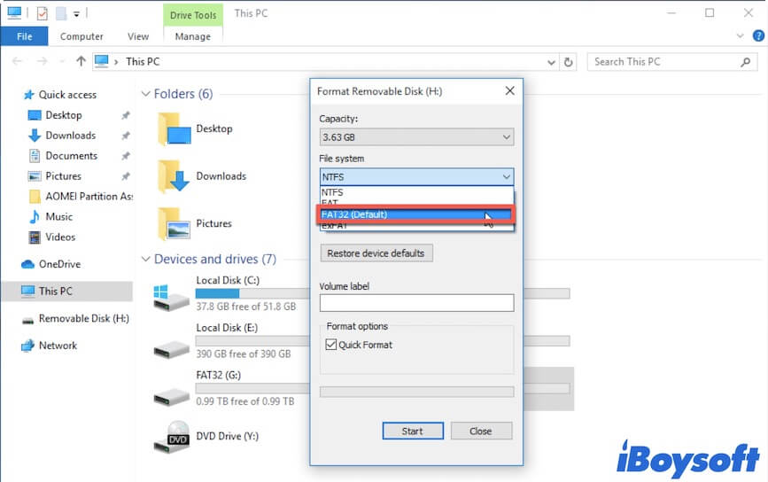 format SD card in Windows File Explorer