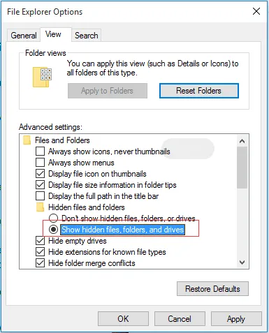 how to show hidden files in Windows