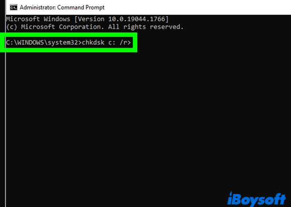 Run CHKDSK in Command Prompt to repair the SD card