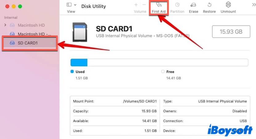 fix a corrupted SD card on Mac with Disk Utility