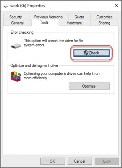 Repair the SD card error in the Properties of the Windows PC