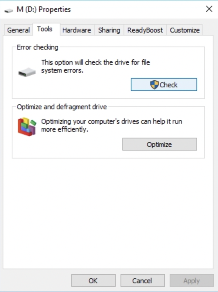 Check disk error on Windows