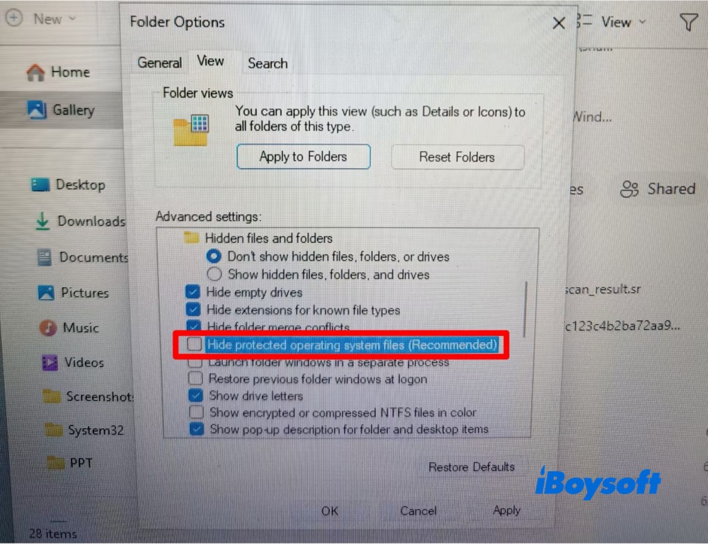 Untick Hide protected operating system files