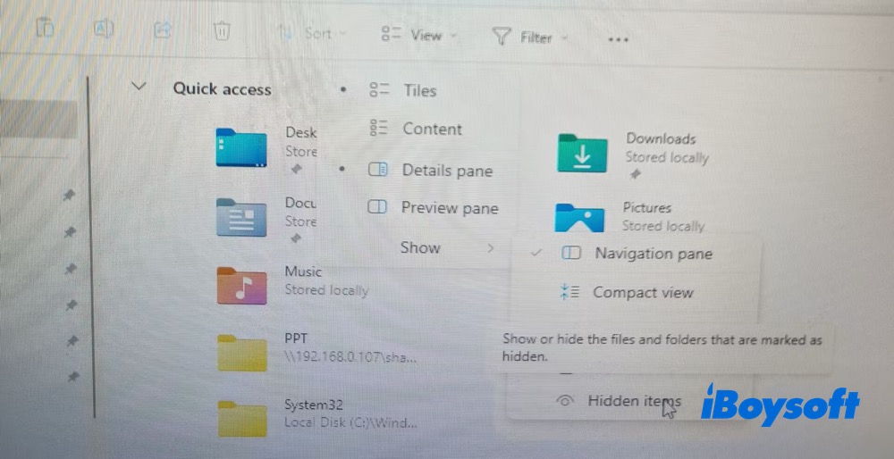 Show hidden items on Windows 11