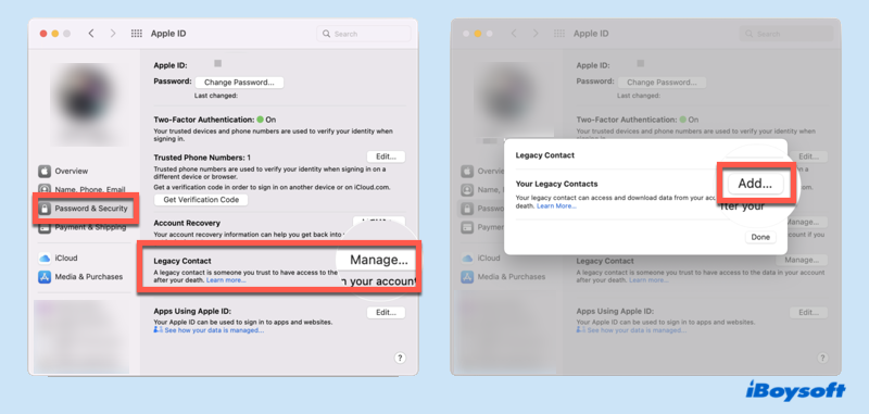 How to add Legacy contacts on Mac