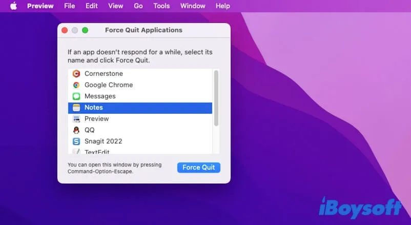 Force Quit in the Apple menu