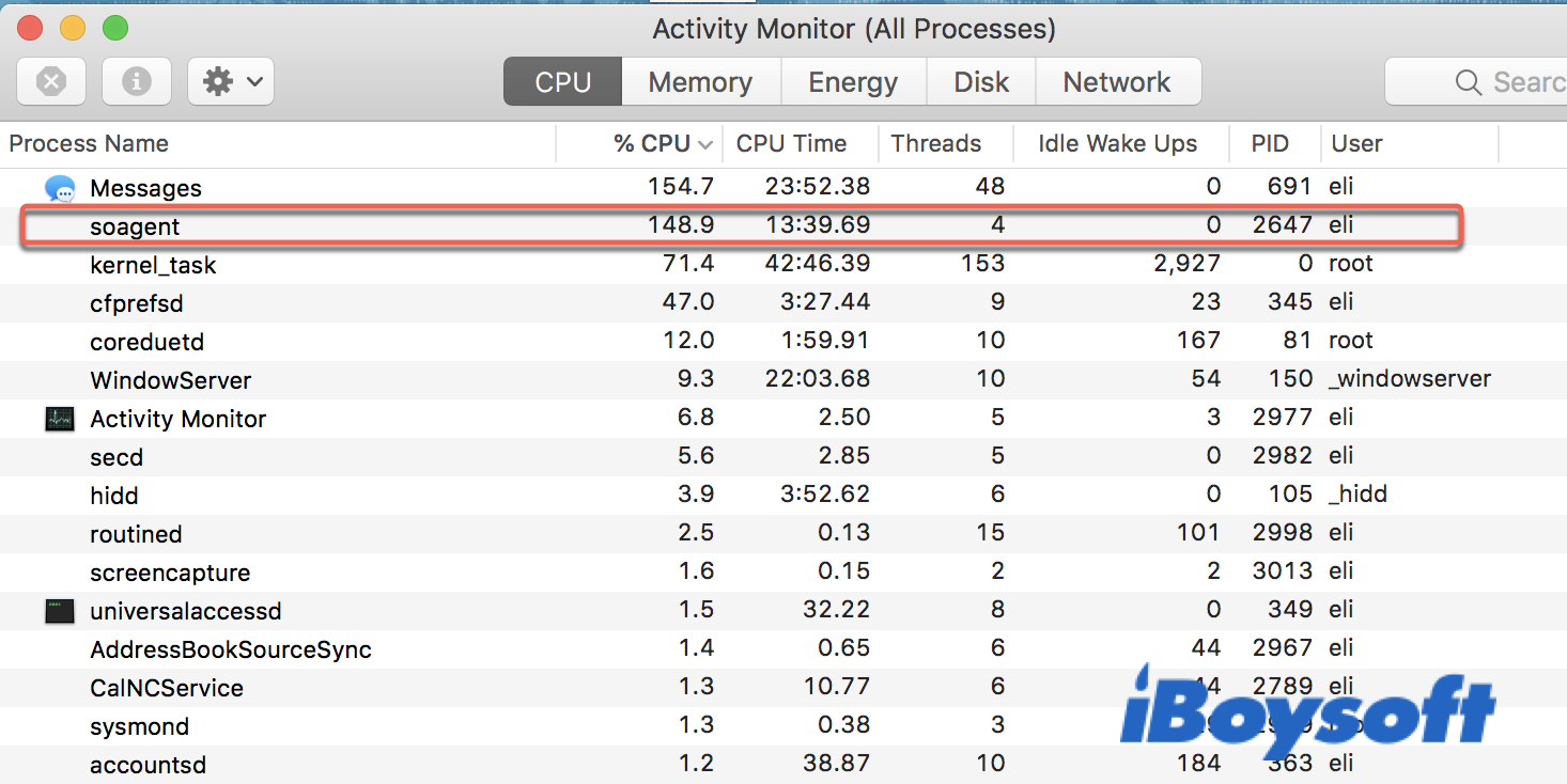 The soagent process consumes high CPU in Activity Monitor