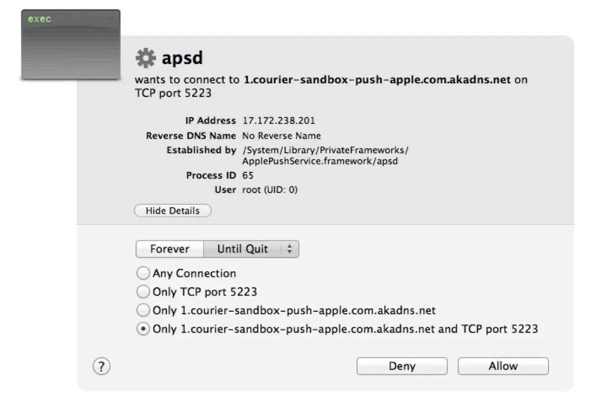 The apsd process on Mac