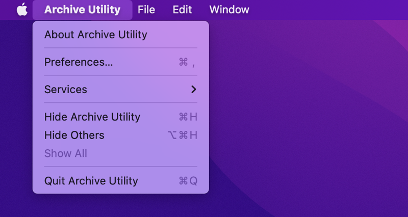 Archive Utility Menu on Mac