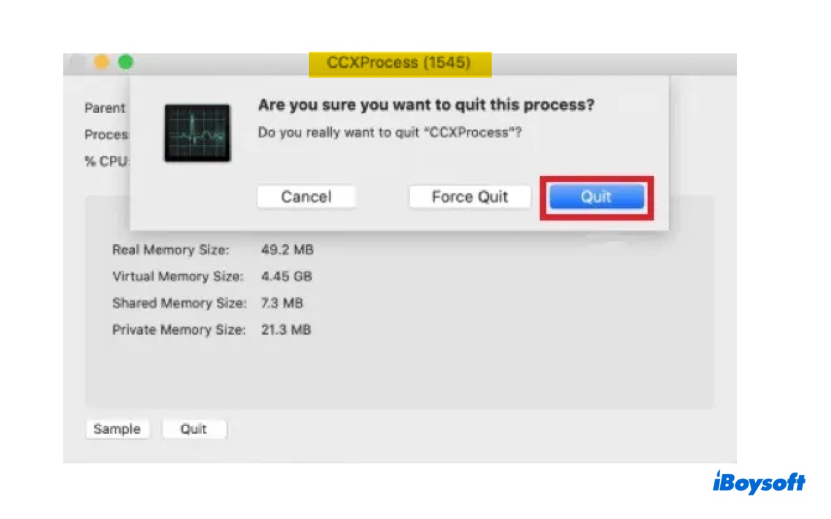 How to quit CCXProcess in Activity Monitor
