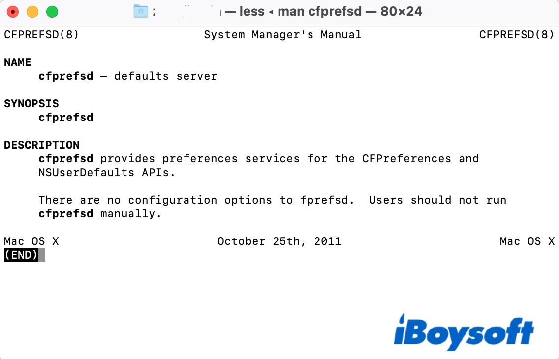 The man page of cfprefsd in Terminal