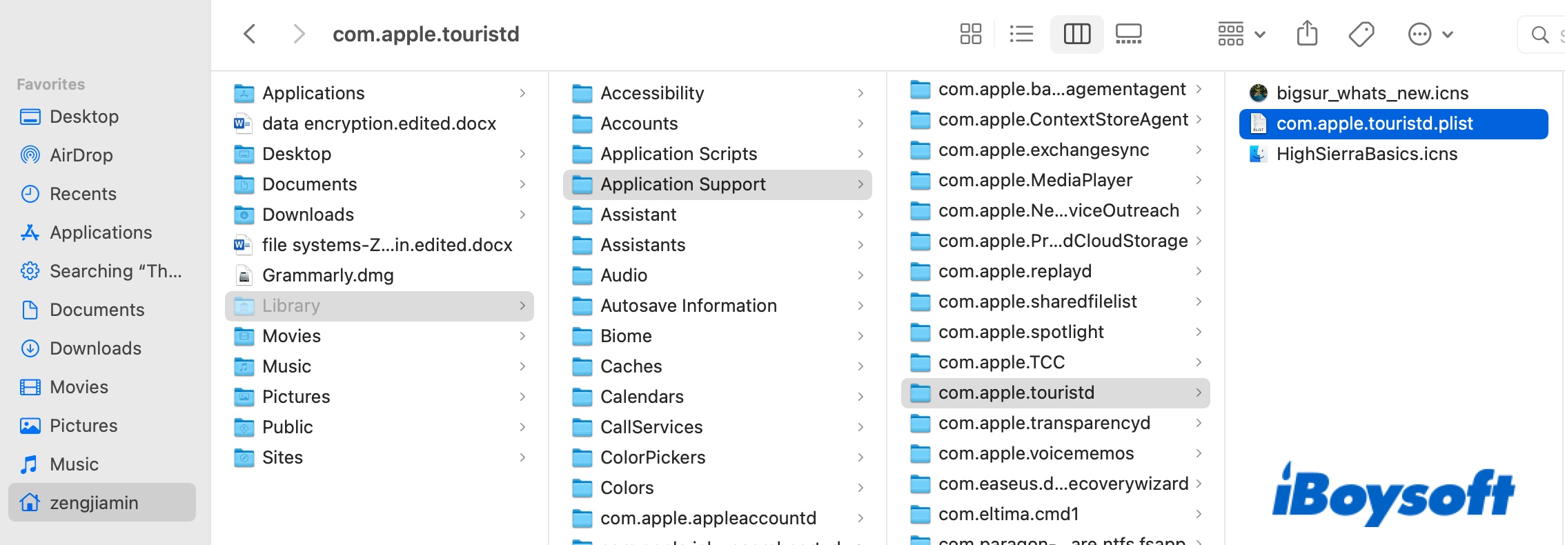 Where to find the com apple touristd plist file on Mac