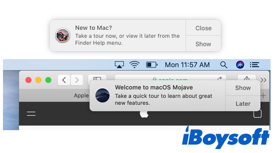 The New to Mac notification generated by the touristd process