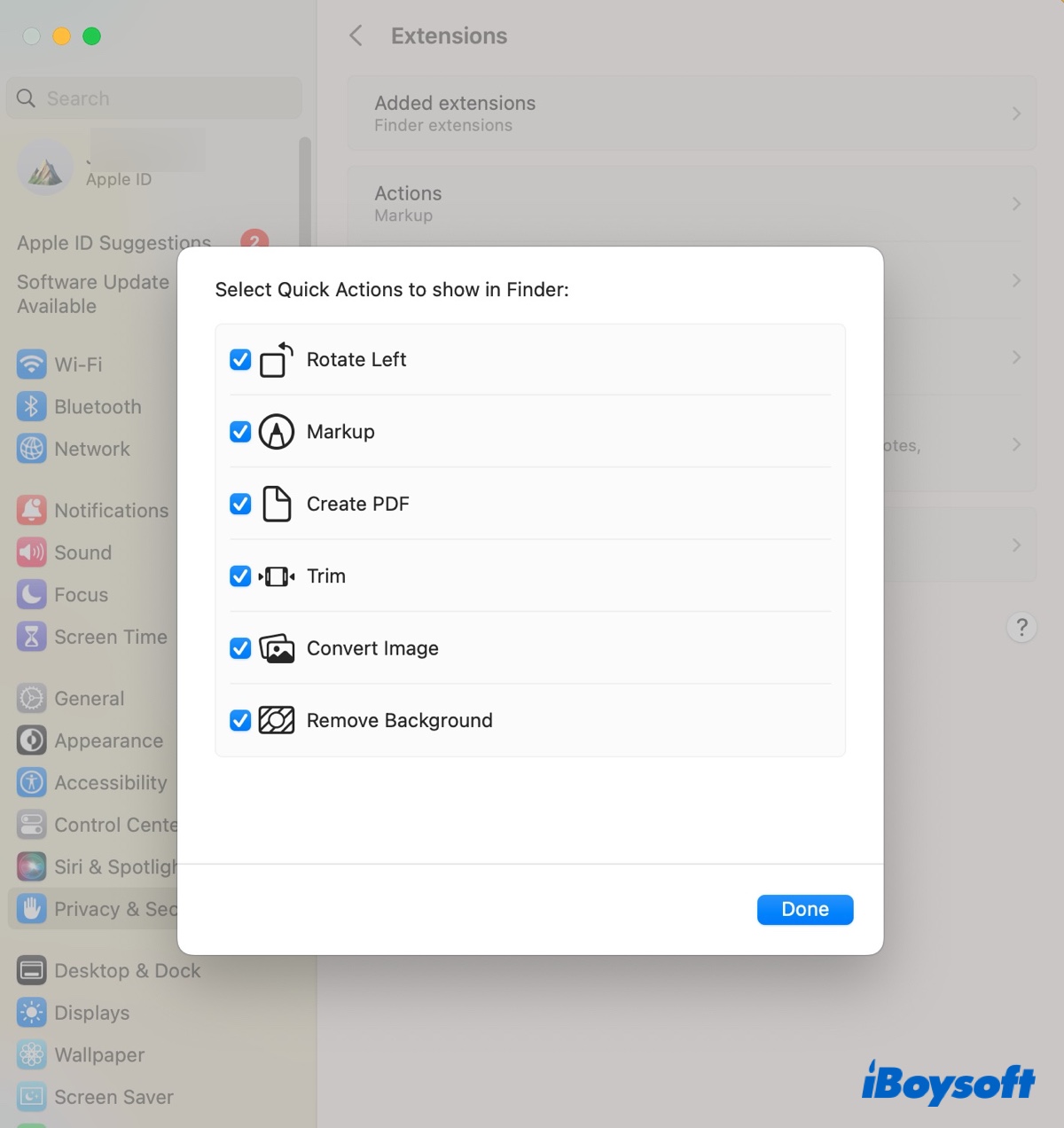 Ajouter ou supprimer des éléments du menu contextuel Actions rapides sur Mac