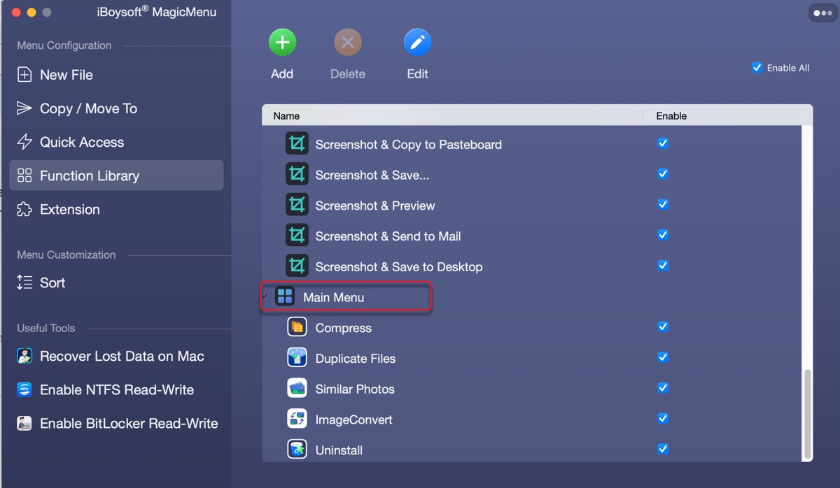 Funktionen wie Dateien komprimieren zum Kontextmenü auf dem Mac hinzufügen