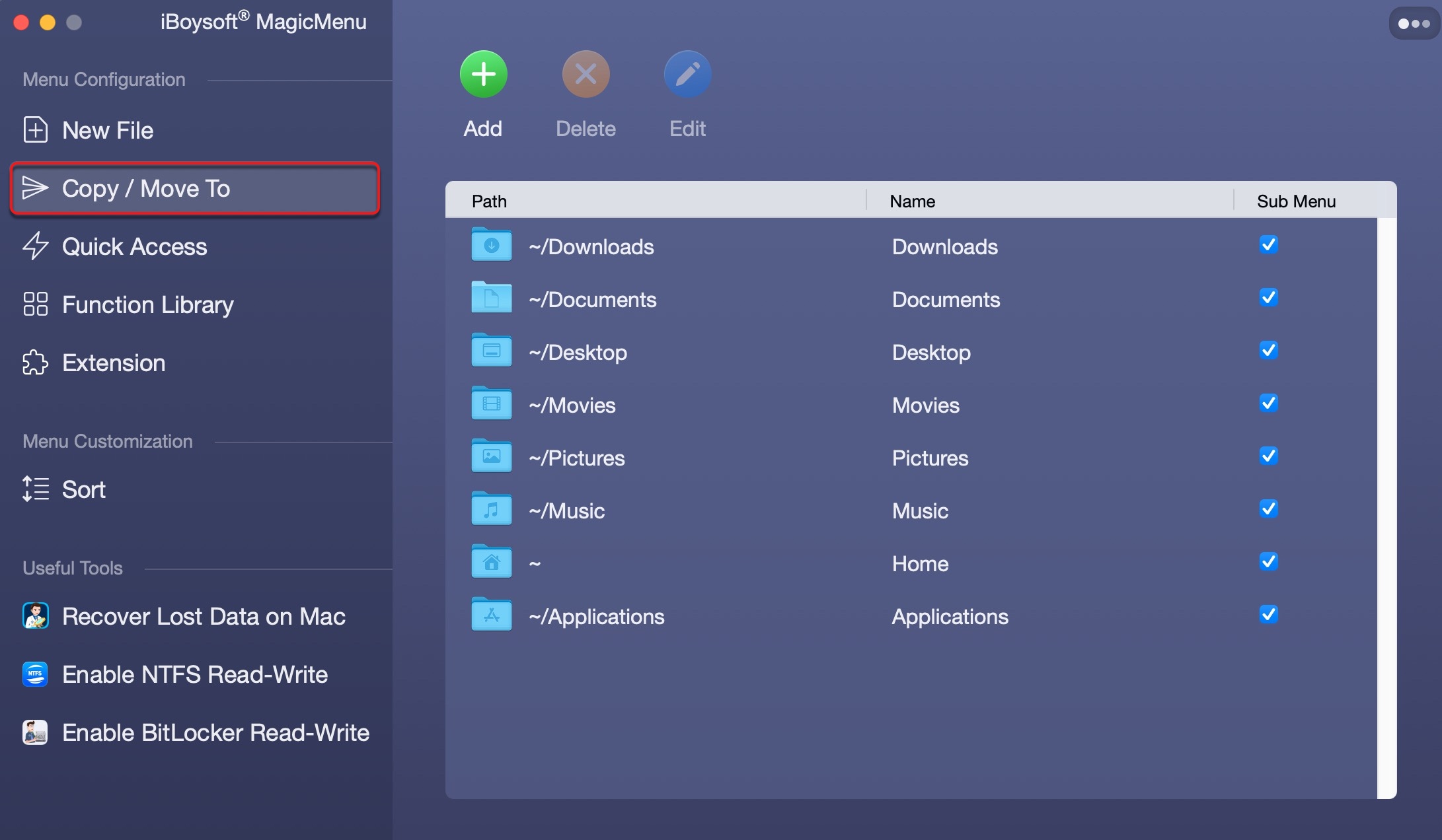 Adicionar menu de copiar ou mover para ao menu de contexto no Mac