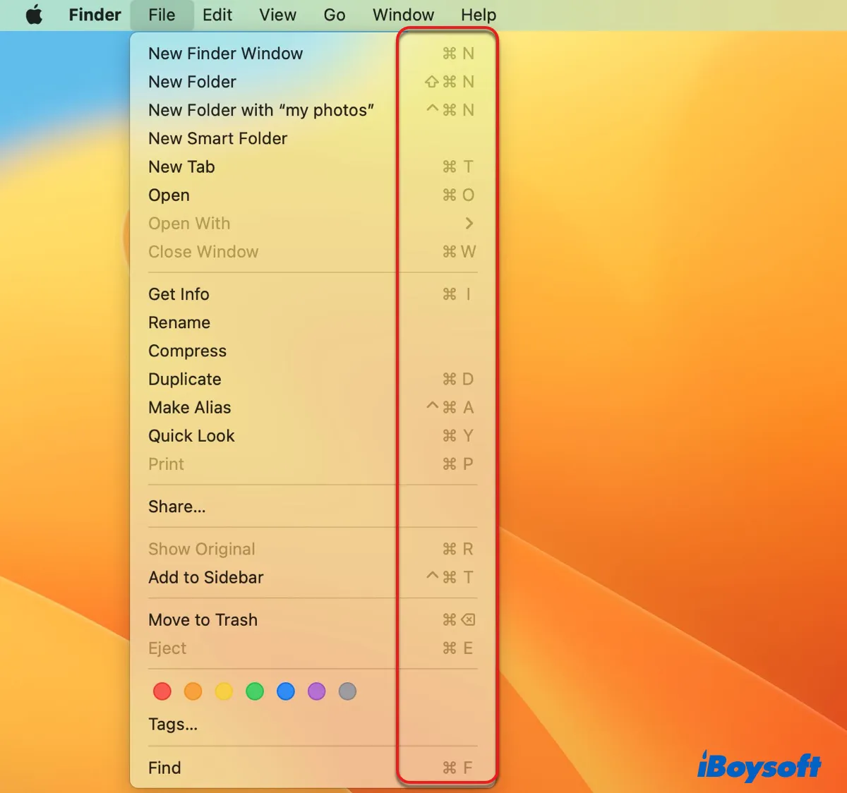 Usar atalhos de teclado para acessar funções no menu de contexto do macOS