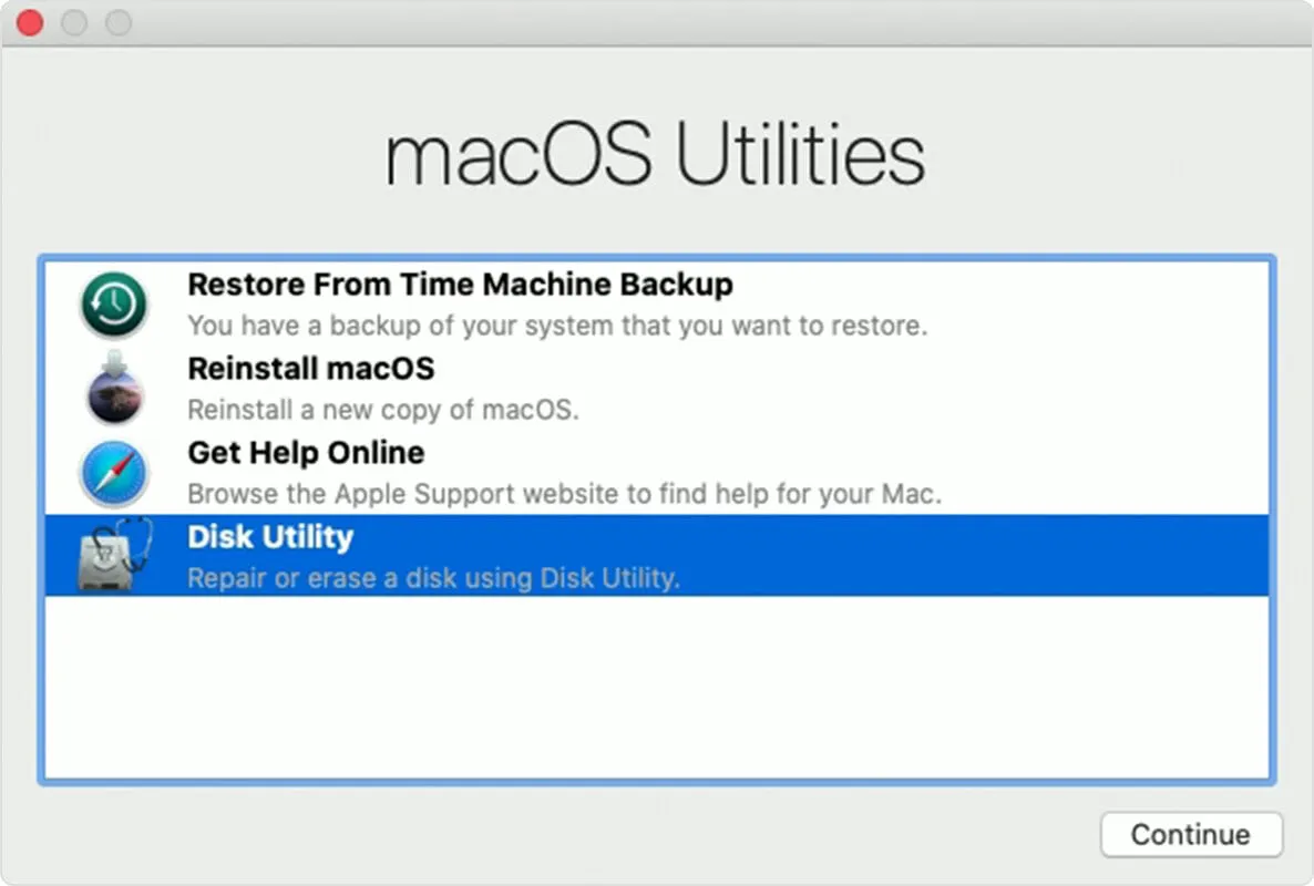Disk Utility in Recovery Mode