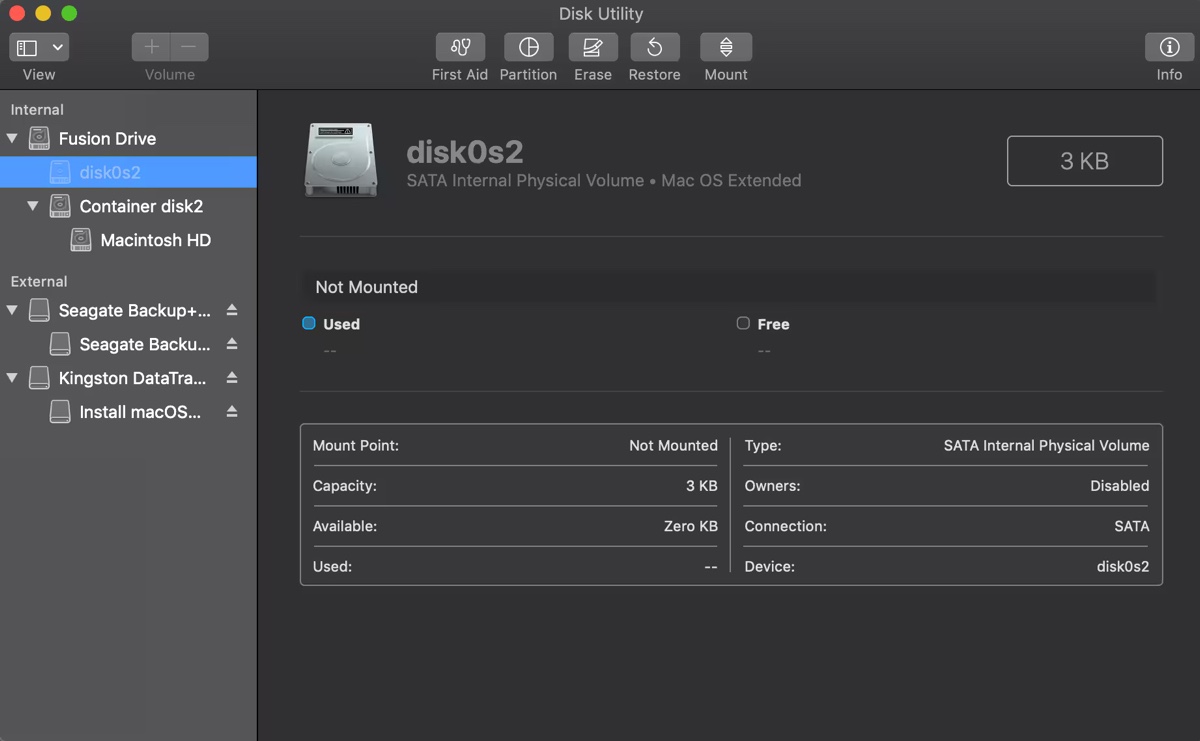 Disk0s2 not mounted on Mac