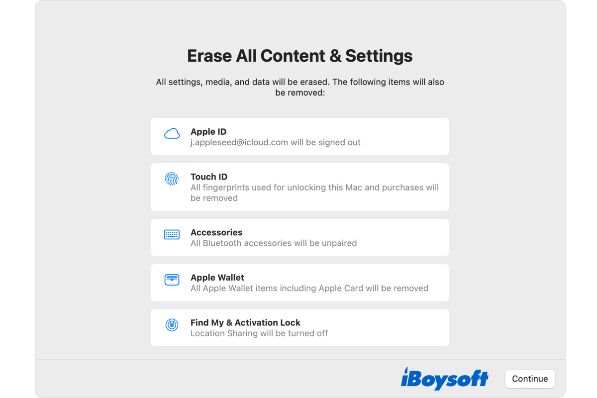 erase all content and settings on mac