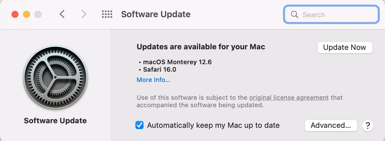 Update macOS to fix error code 100060 on Mac