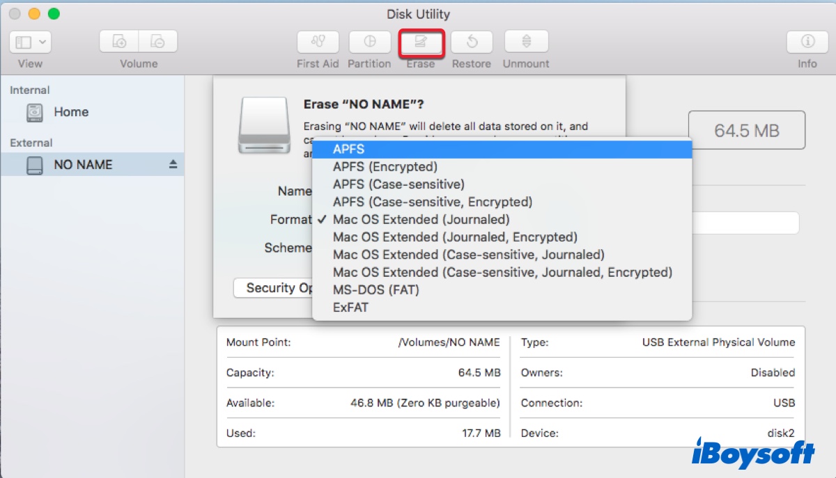 Format the drive with error 1309 on Mac
