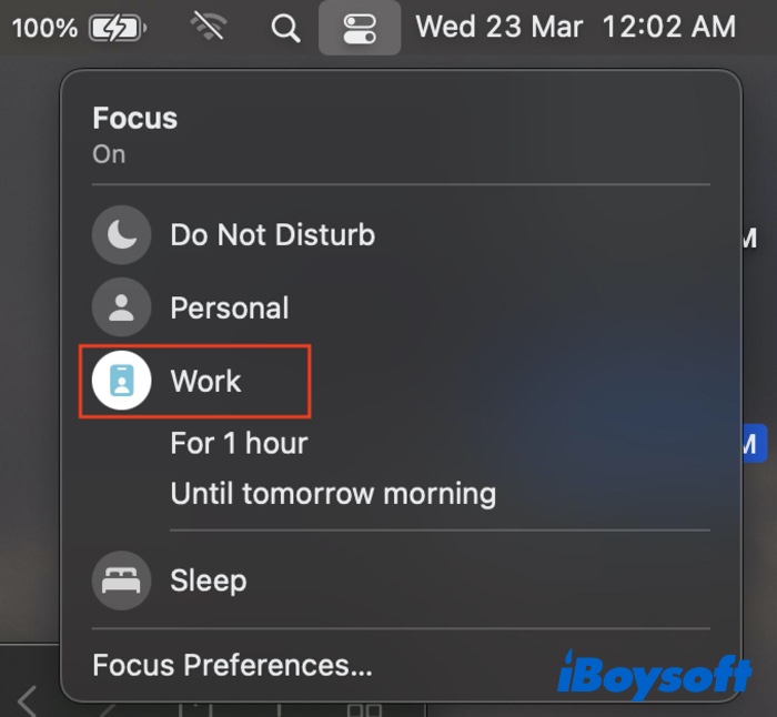 turn off Focus mode on macOS Monterey